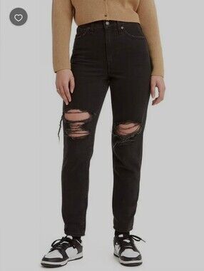 Levi's Women's High Waisted Mom Jeans 501, Black Destructed, 25 x 27 NEW